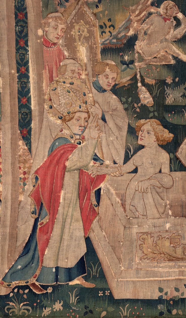 Historien om Saint Piat og Saint Eleuthère, også kaldet gobelinen fra Arras. Bestilt af kannik Toussaint Prier, kapellan hos hertugen af Burgund, slutningen af det 14. og begyndelsen af det 15. århundrede. 22 m x 2 m. Detalje (gobelin) af Unbekannter Künstler