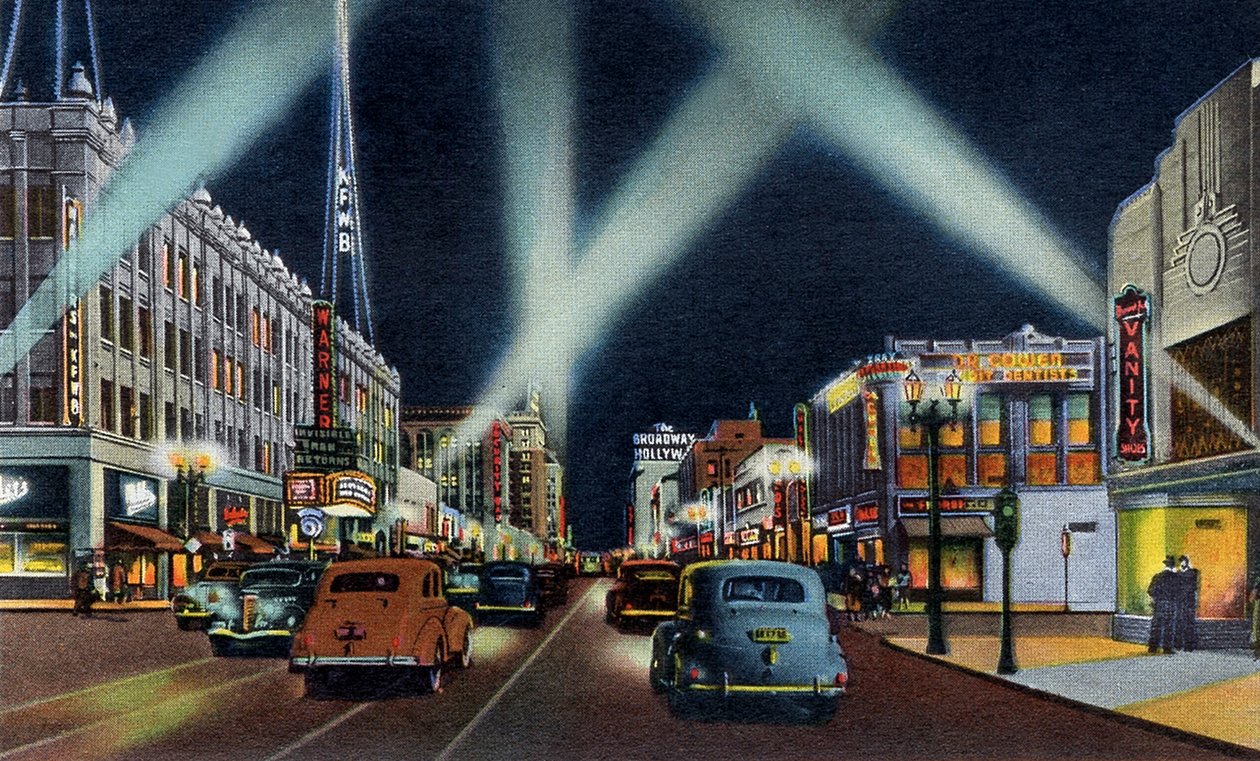 Hollywood boulevard om natten Californien af Unbekannter Künstler