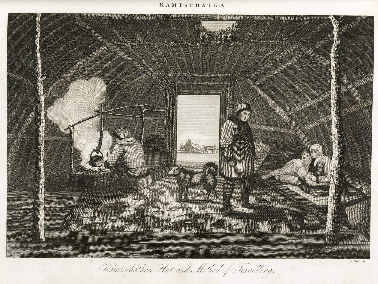 Kamchatka hytte (ekstrem østlige halvø i Rusland) og transportslæde, omkring 1810 af Unbekannt