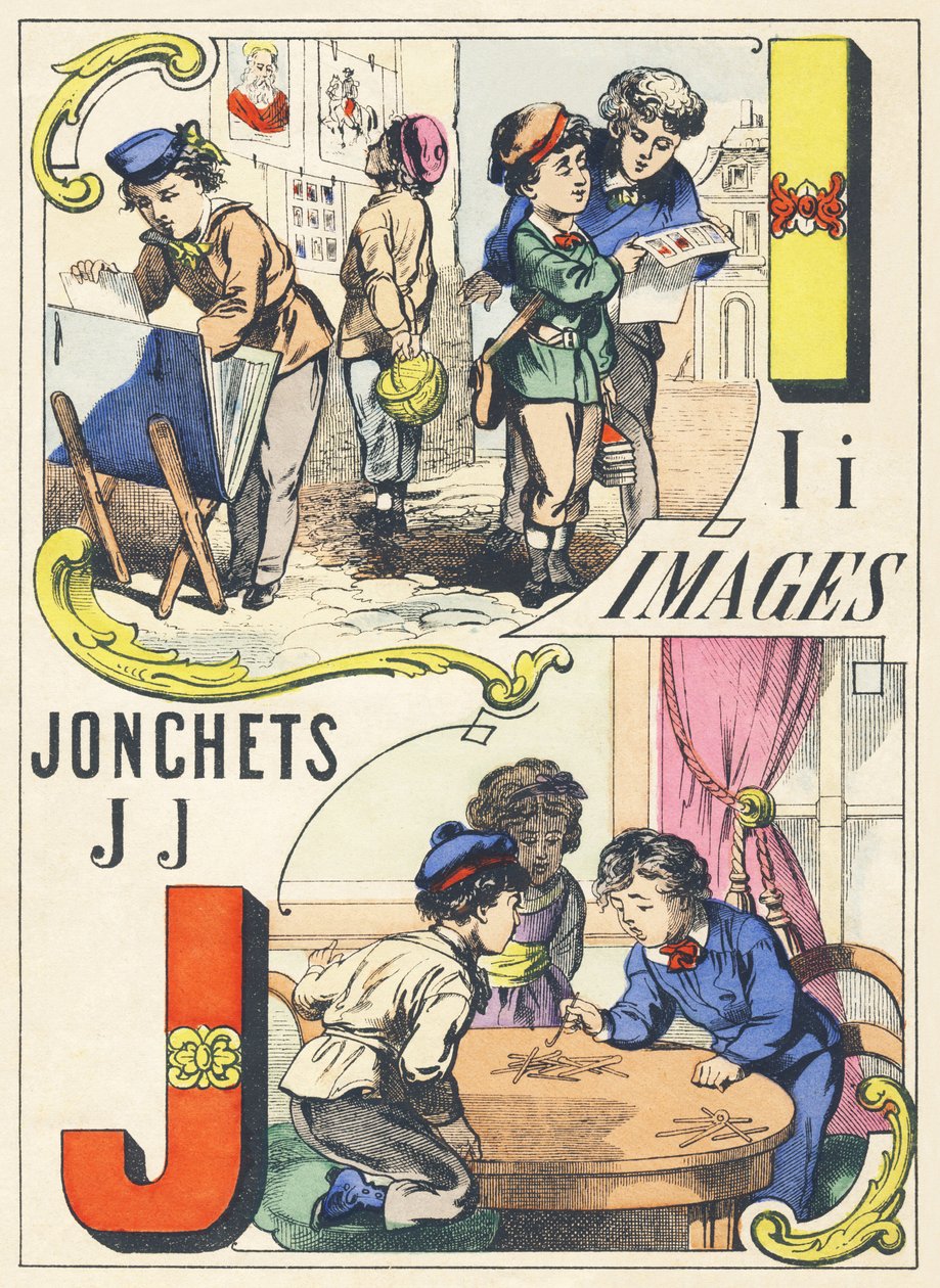 I J: billeder, jonchets - Spilalfabet, ca. 1890 (illustration) af Unbekannt
