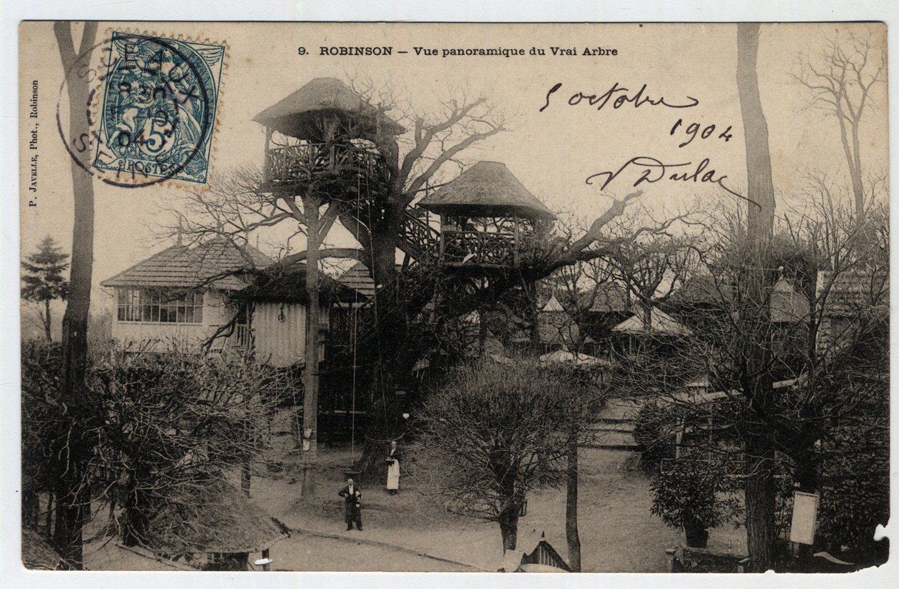 Ile de France, Hauts de Seine (92), Le Plessis Robinson (Le Plessis-Robinson): panoramaudsigt over "True Arbre", en guinguette installeret på toppen af en kastanje - Postkort dateret 1904 af Unknown