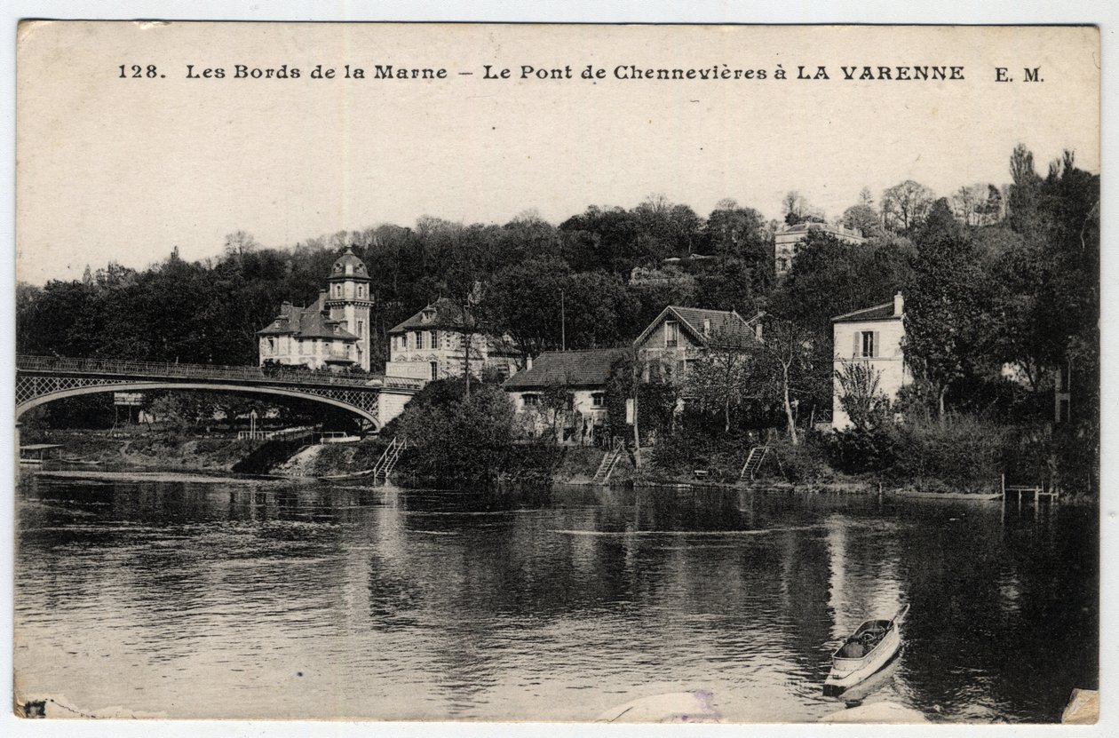 Ile de France, Val de Marne (94), La Varenne: bredden af Marne og broen i Chennevieres, med chateau des Rets - Postkort dateret 1910-1919 af Unbekannt