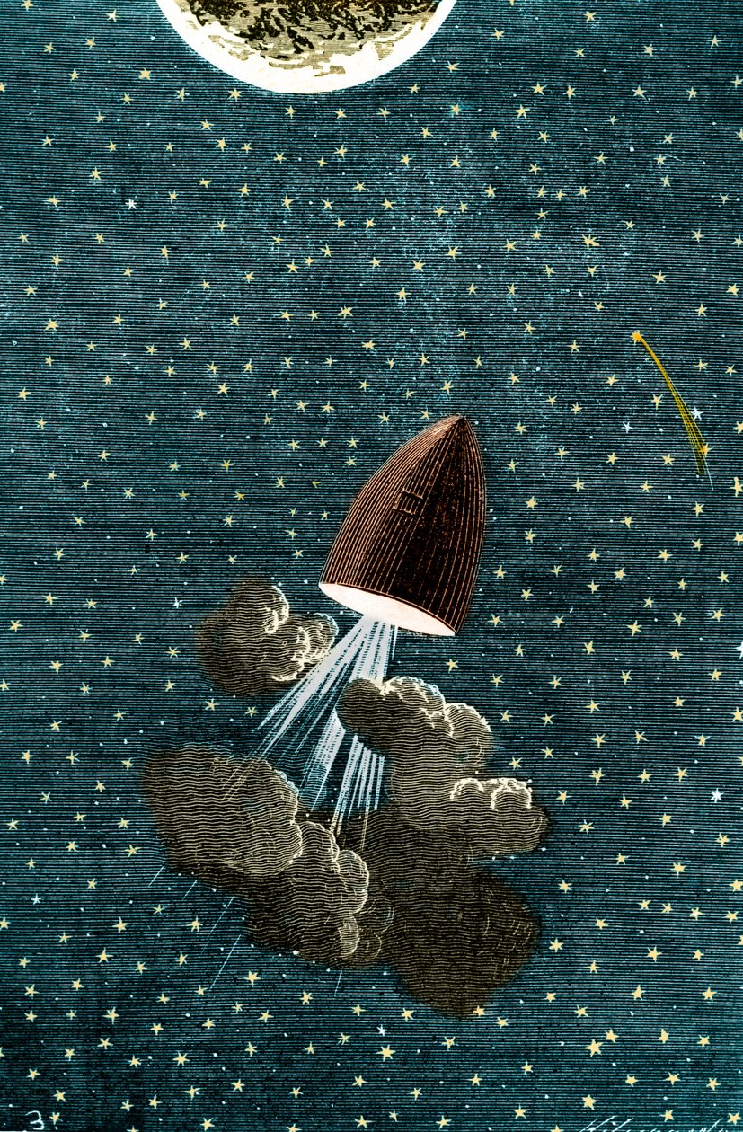 Illustration af Jules Vernes bog: Månen rundt af Unbekannt