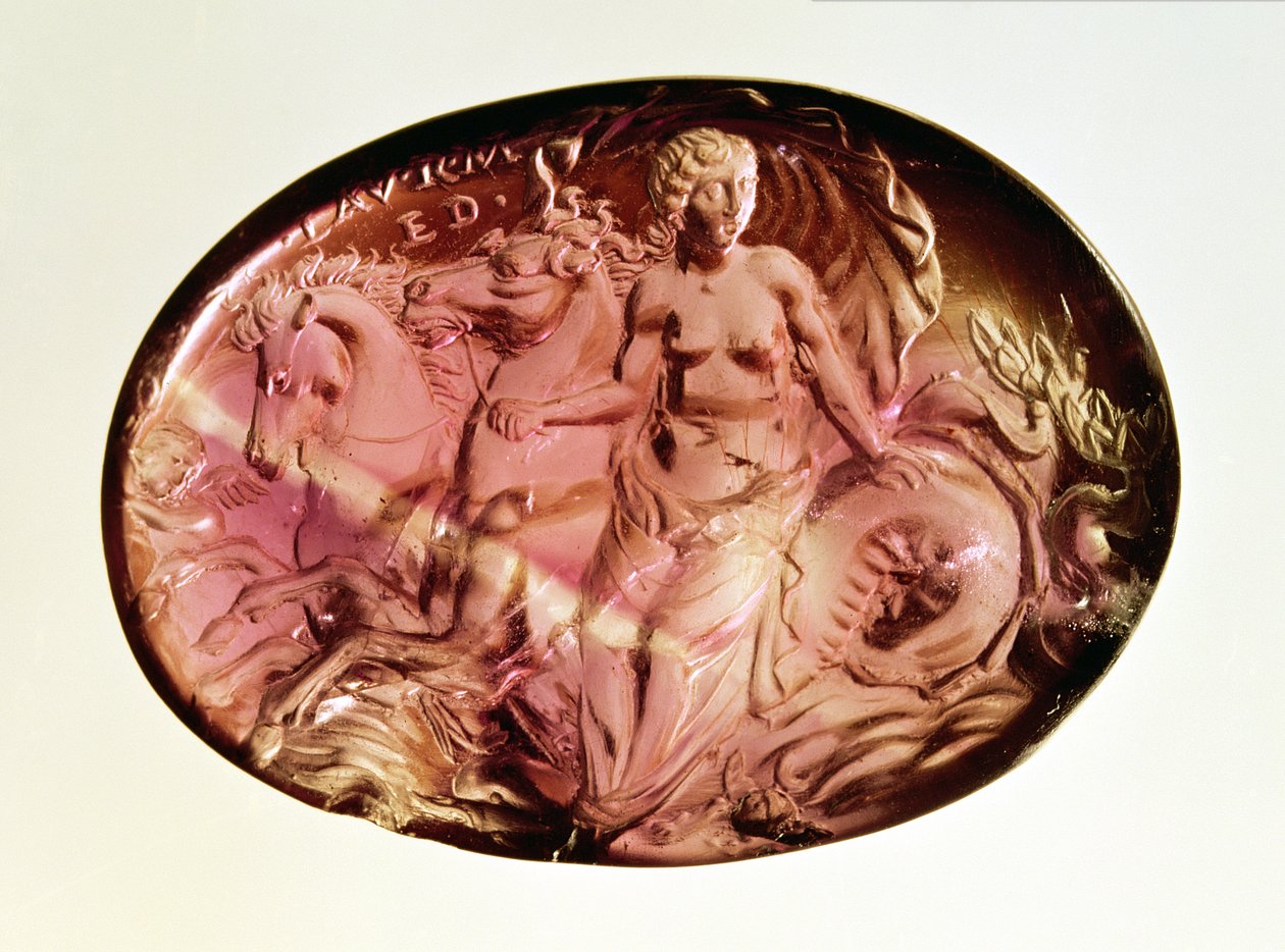 Dybtryk af en nereid eller amfitrit på en hippocampus, ca. 50 f.Kr. (ametyst) af Unbekannt