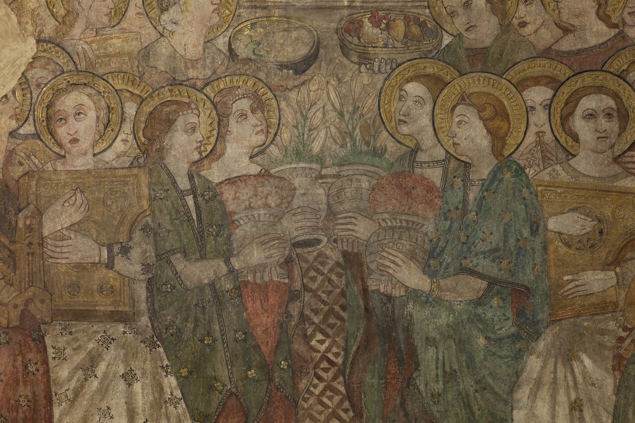 Interiør. Nordlig krydsning. Alter (Altar de las pinturas murales). Original fra hovedkapellet. Vægmalerier (fresko?). Detalje. Slut 14. århundrede. af Unbekannt