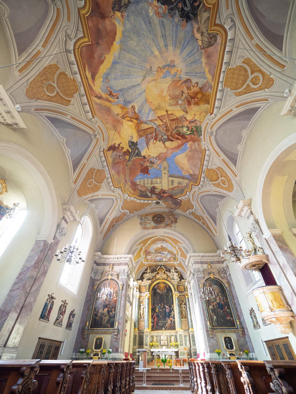 Interiør- og loftmalerier af Hans Andre, Servitenkirche, Innsbruck, Tyrol, Østrig, Europa (foto) af Unbekannter Künstler
