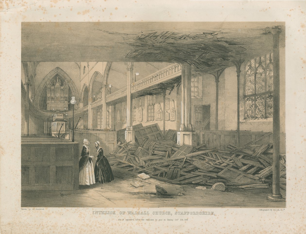 Interiør af Walsall Church - tonet litografi, [okt 1847] af Unbekannt