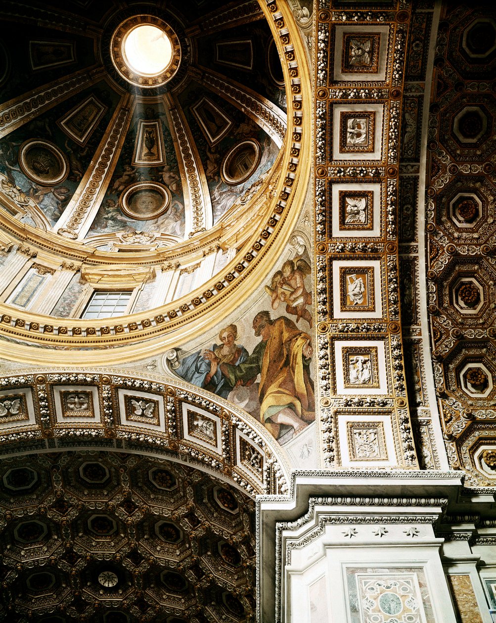 Indvendig udsigt af kuplen af Peterskirken (Basilica San Pietro) i Rom. Detalje. Startet af Michelangelo (Michelangelo) og afsluttet af Giacomo della Porta og Fontana. Rom, Italien af Unbekannt