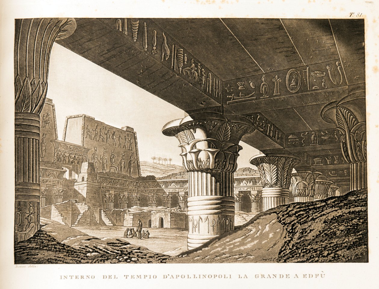 Indvendig udsigt over Apollinopolis-templet i Edfu, Egypten Illustration fra Atlas of Egypt af Unbekannter Künstler