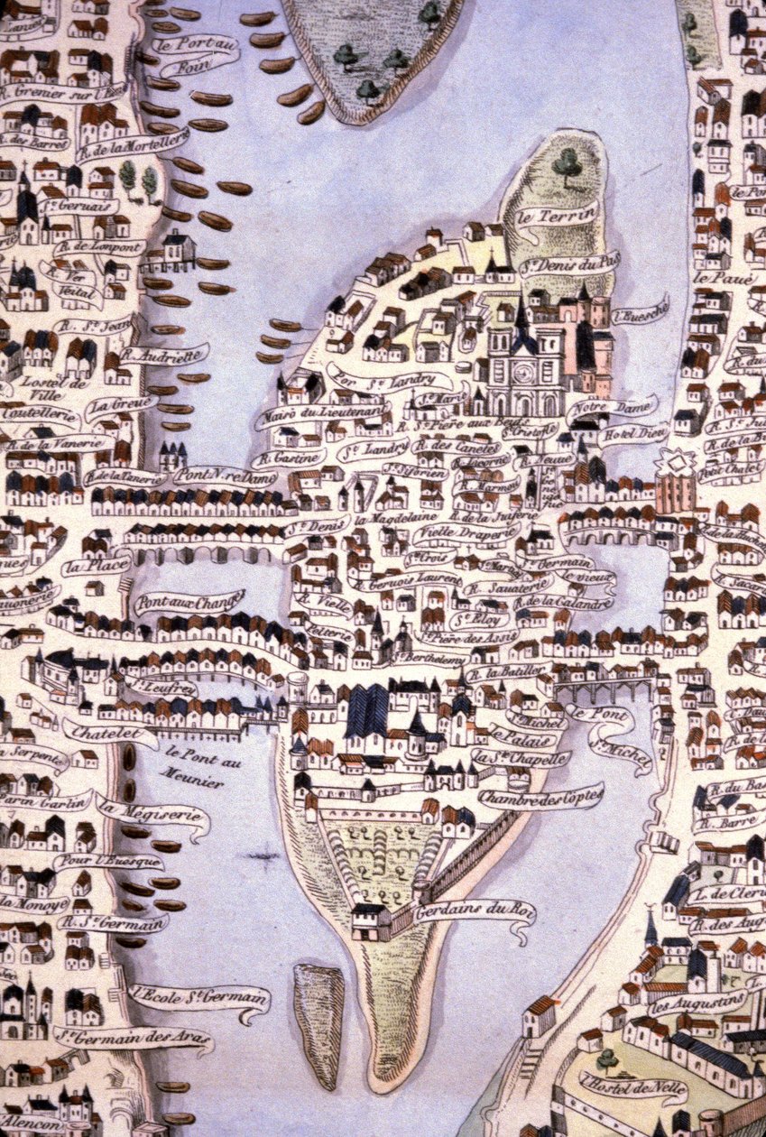 Kort over byens ø, Paris, ca. 1540 (kobberstik) af Unbekannter Künstler