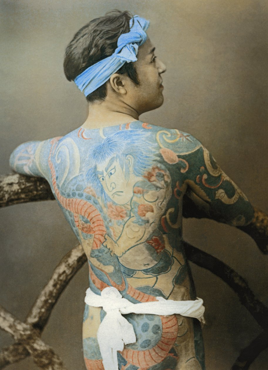 Japansk mand med tatoveringer, ca. 1910 (foto) (se også 398199) af Unbekannter Künstler