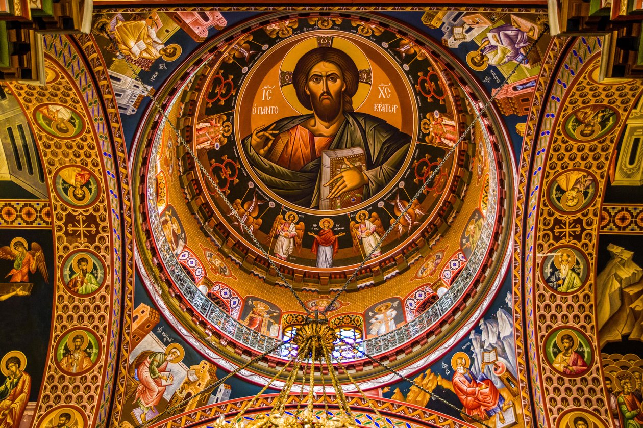 Jesus som pantokrator, byzantinsk Minas-katedral med farverige fresker, Heraklion (foto) af Unbekannter Künstler