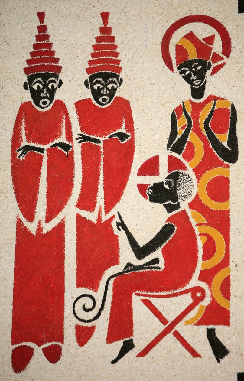 Jesus i templet Keur Moussa klosterkirkens fresko blev designet og malet i 1963 af Dom Georges Saget Keur Moussa Senegal af Unbekannt