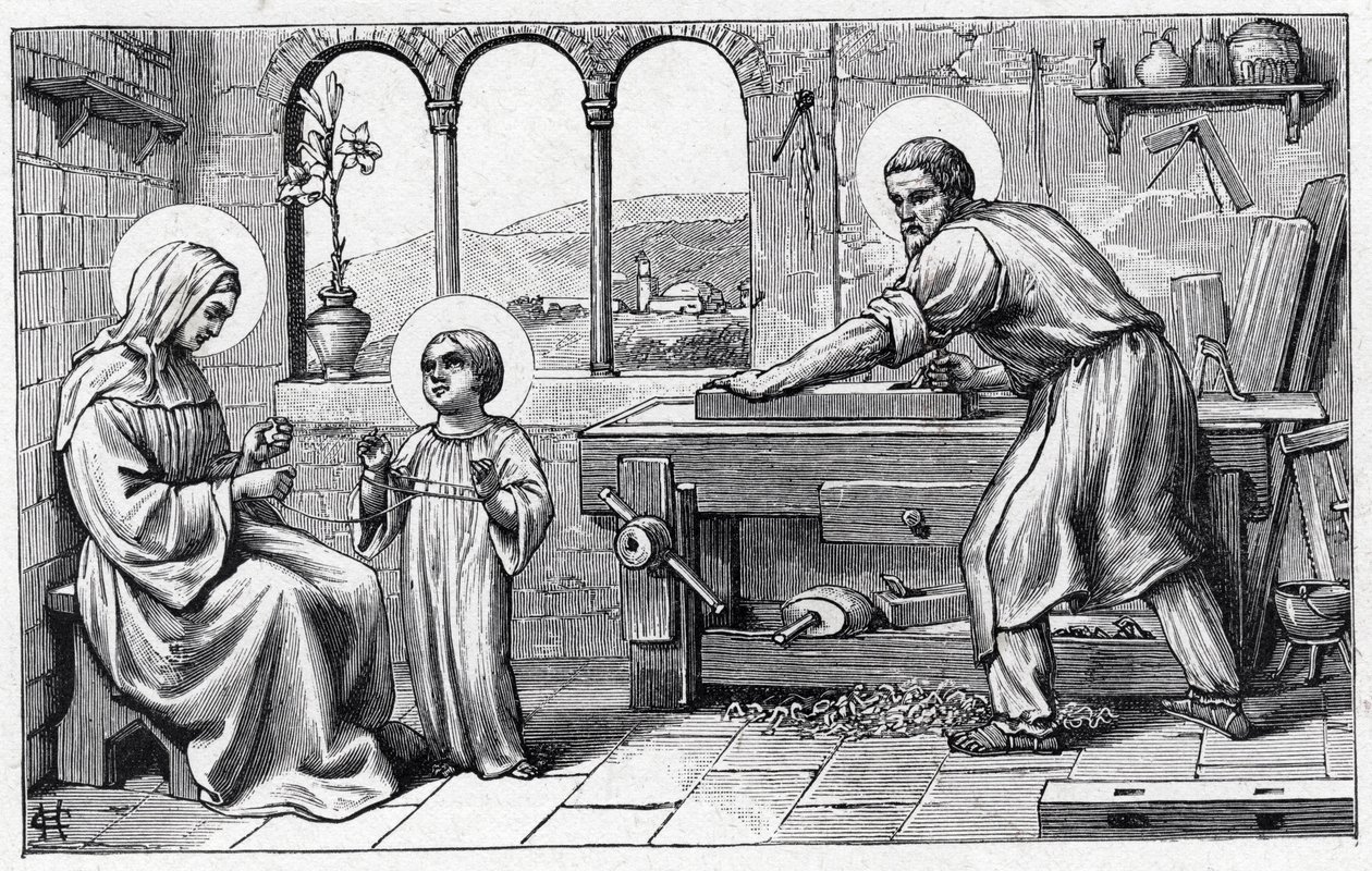 Jesus tjener Maria. Jesusbarnets alfabet. Udgave 1932. Træskærerarbejde signeret H G. Privat samling af William M. Timlin