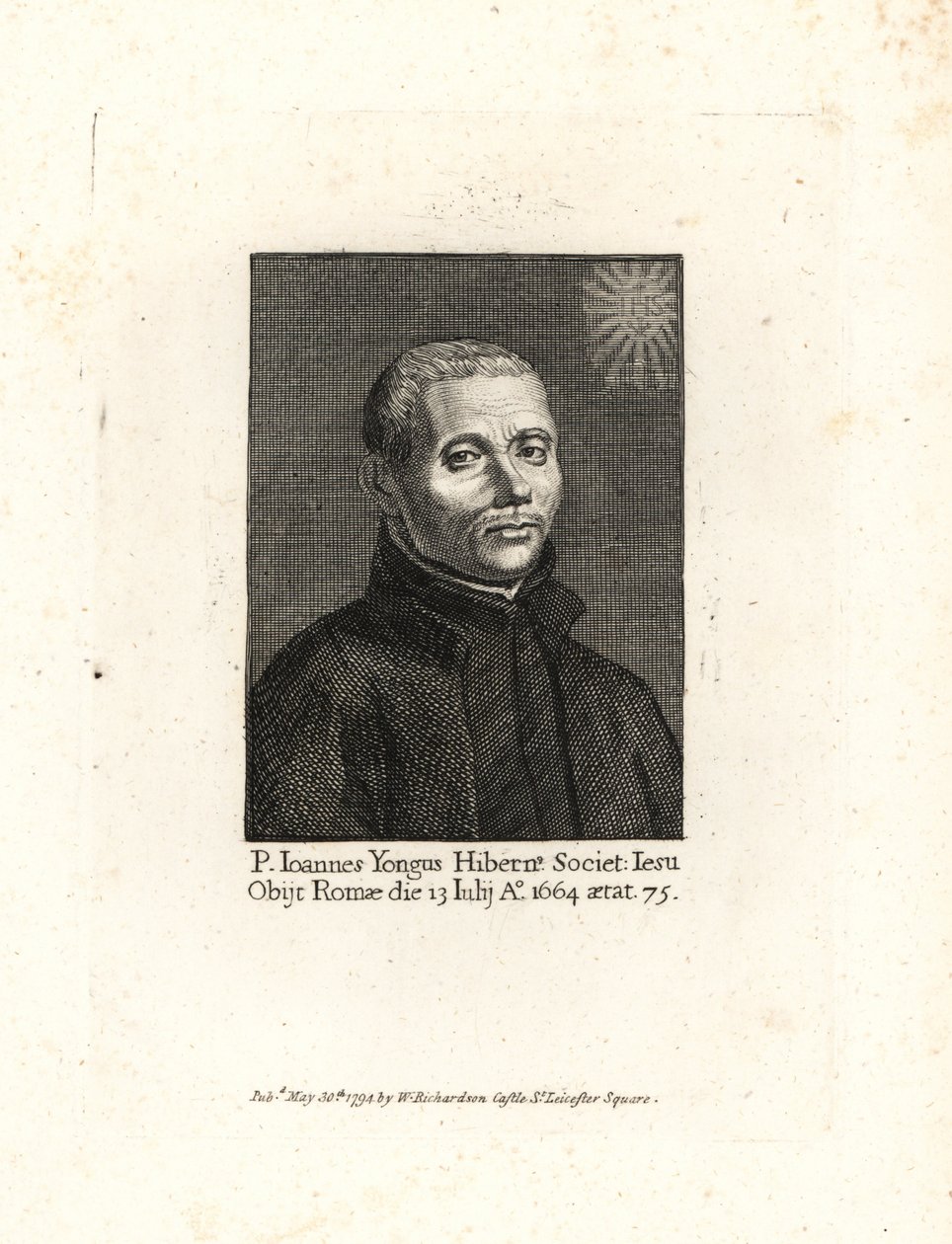 John Yonge, Ioannes Yongus, irsk jesuitterpræst, død 1664, 75 år gammel. Kobberstik fra William Richard