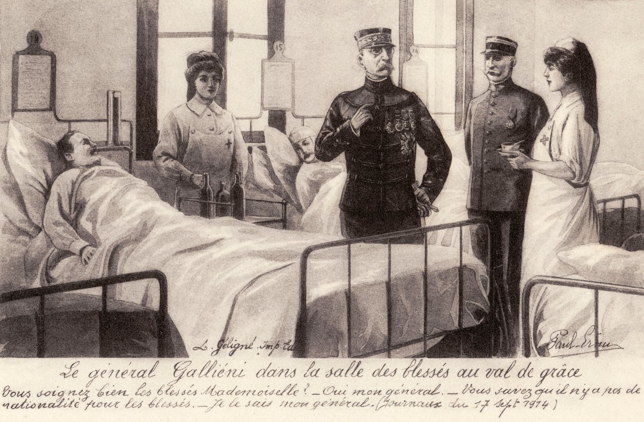 Joseph Gallieni besøger de sårede af Unbekannter Künstler