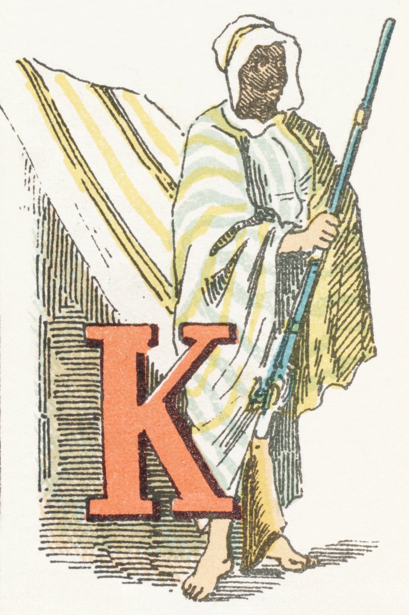 K - Kabyle - Childish Alphabet, Editions Gordinne 1920 (gravering) af Unbekannt