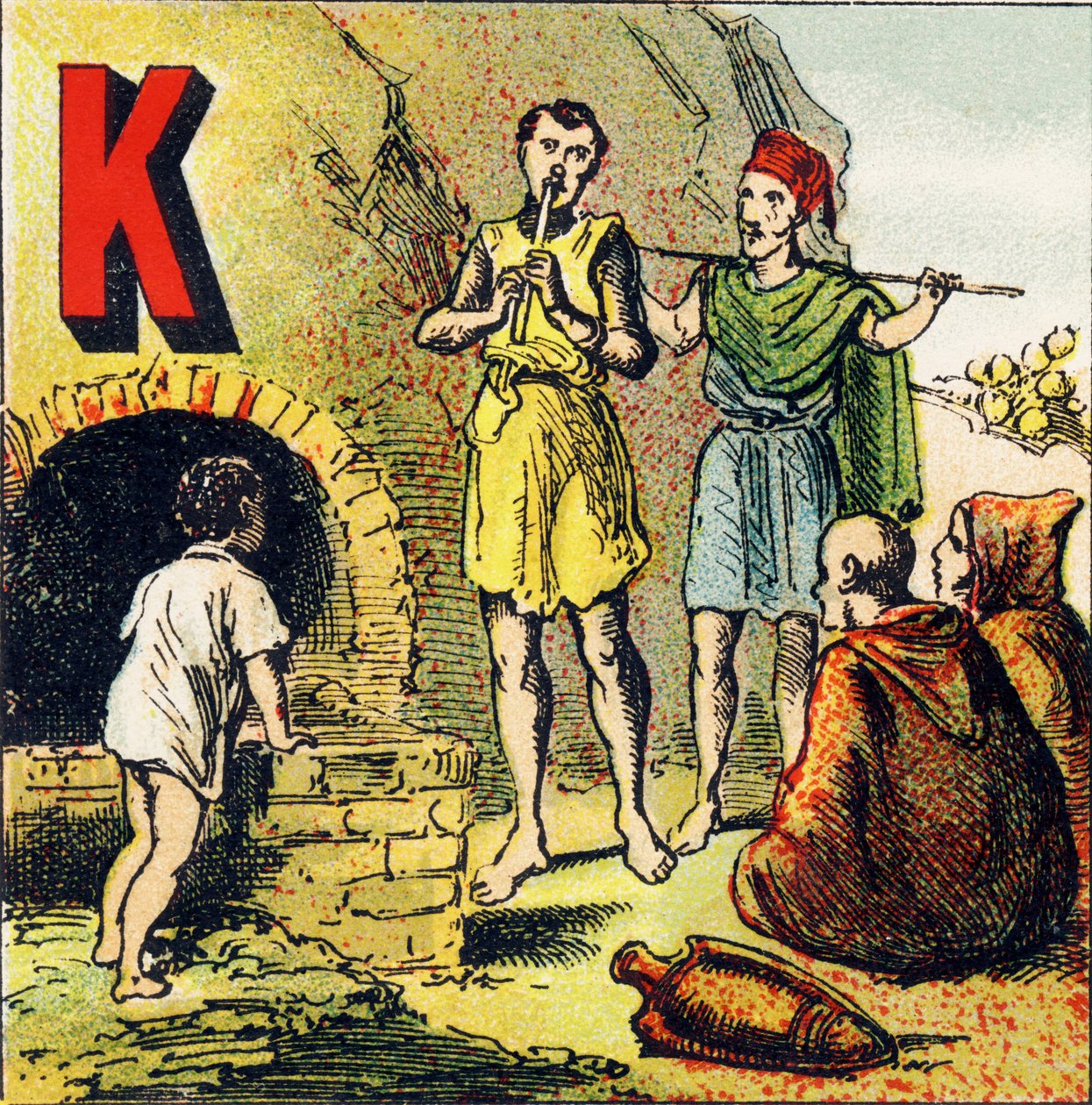 K: Kabylie. Kabylien er et land beliggende i Afrika. Det er beboet af kabyler - gravering udtrukket fra geografisk alfabet. Guerin-Muller et Cie, forlag, Paris af Unbekannt