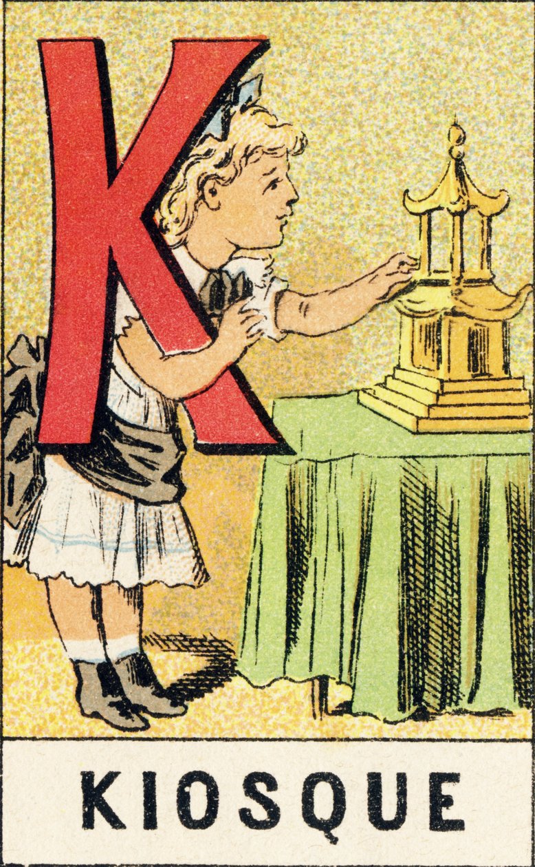 K: Kiosk - Indgravering taget fra ABCD af små piger. Pellerin & Cie, trykkeri-udgiver, Epinal, omkring 1890. Serie A. Mål: 19 x 13,5 cm. af Unbekannt
