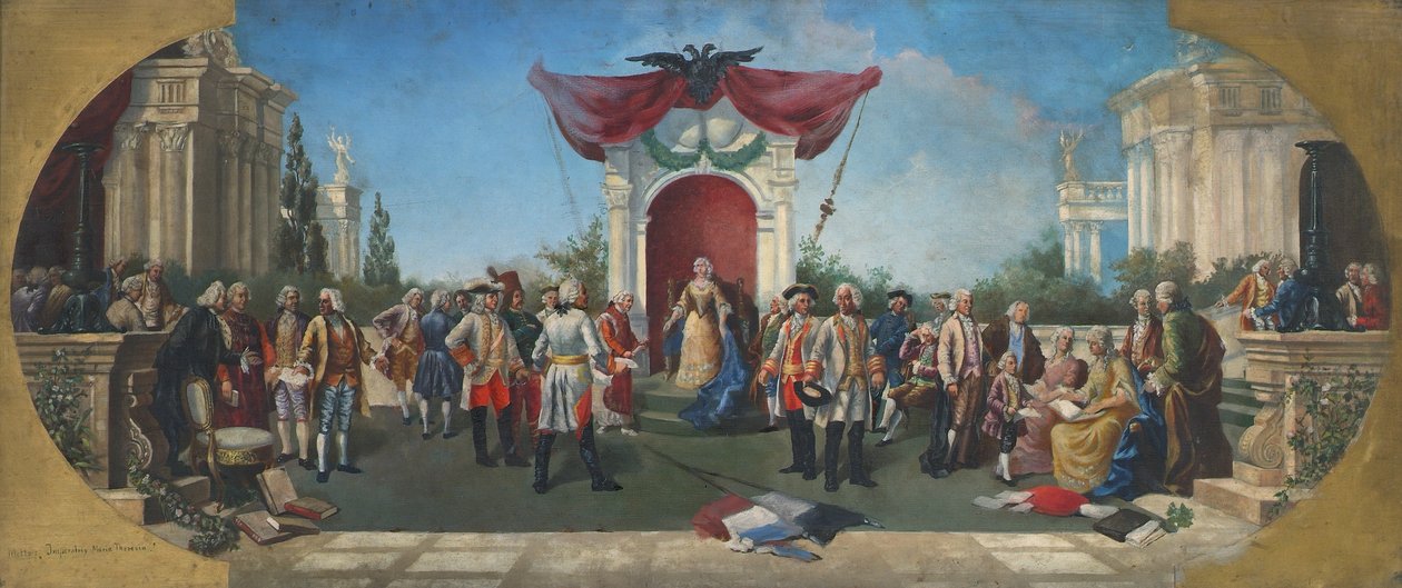 Kejserinde Maria Theresa omgivet af sine paladiner af Unbekannter Künstler