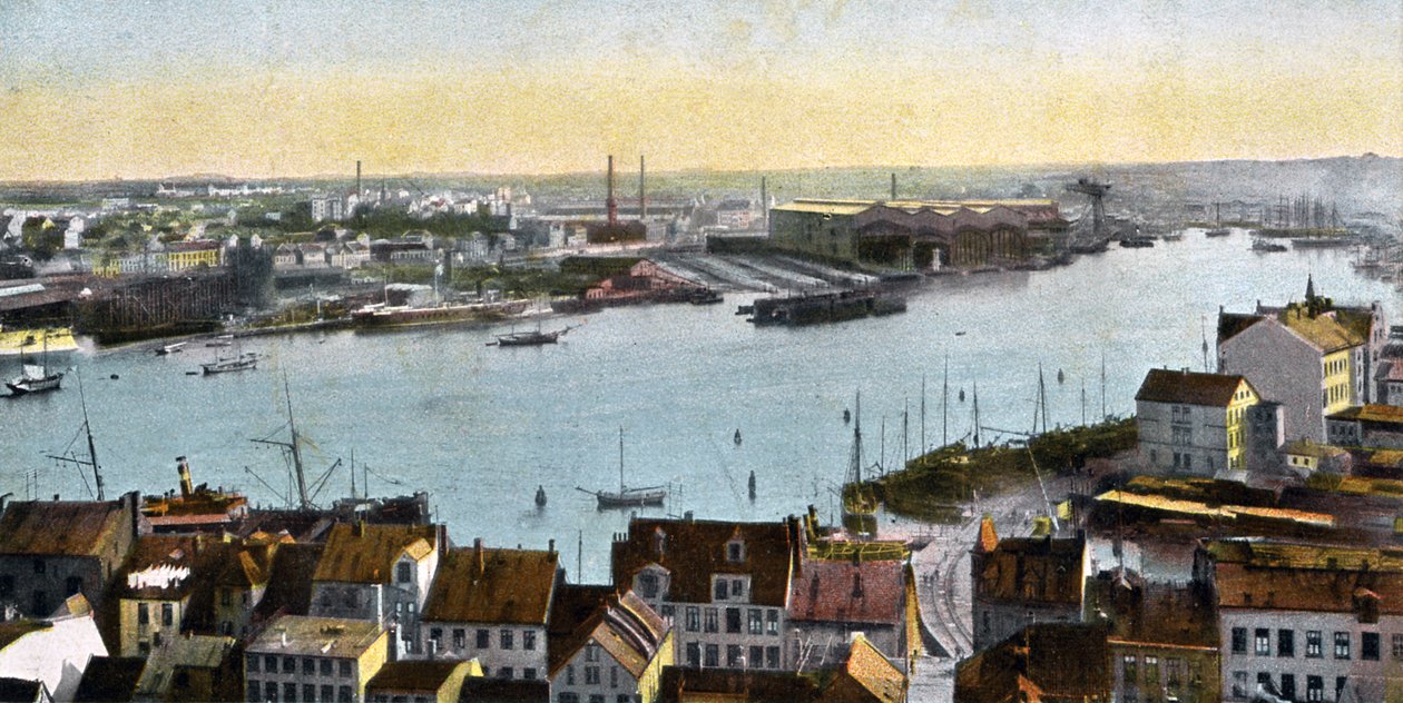 Kiel, Tyskland - udsigt over værftet fra Nicolaikirche af Unbekannter Künstler