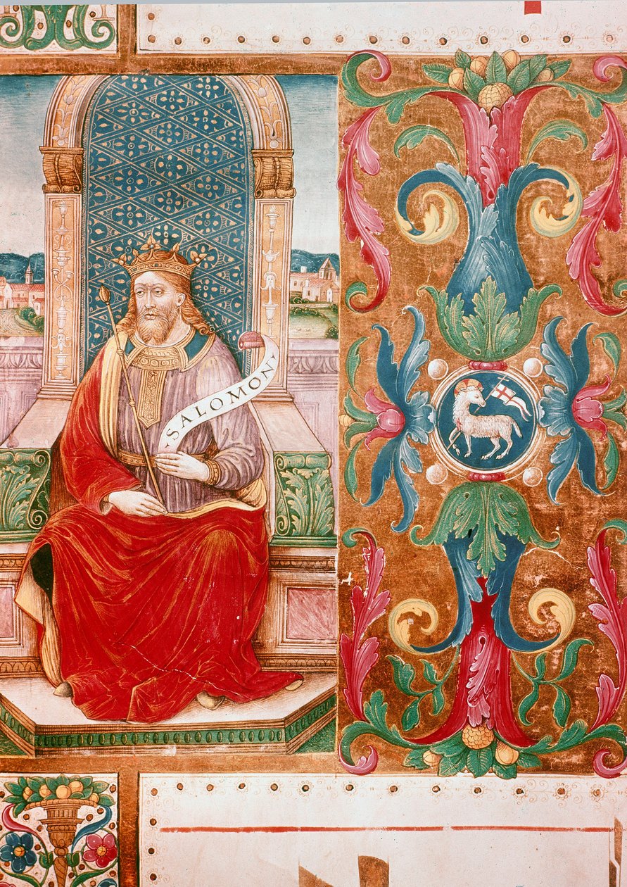 Kong Salomon på tronen oplyst lettrin fra manuskriptet Ms. K C 43, Firenze, Museo del 