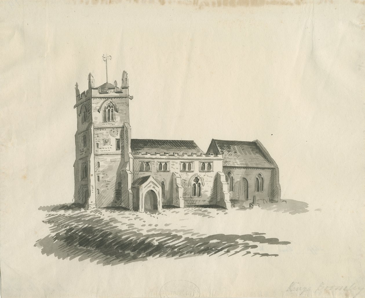 Kings Bromley Church: sepia tegning, nd [c 1770] af Unbekannt