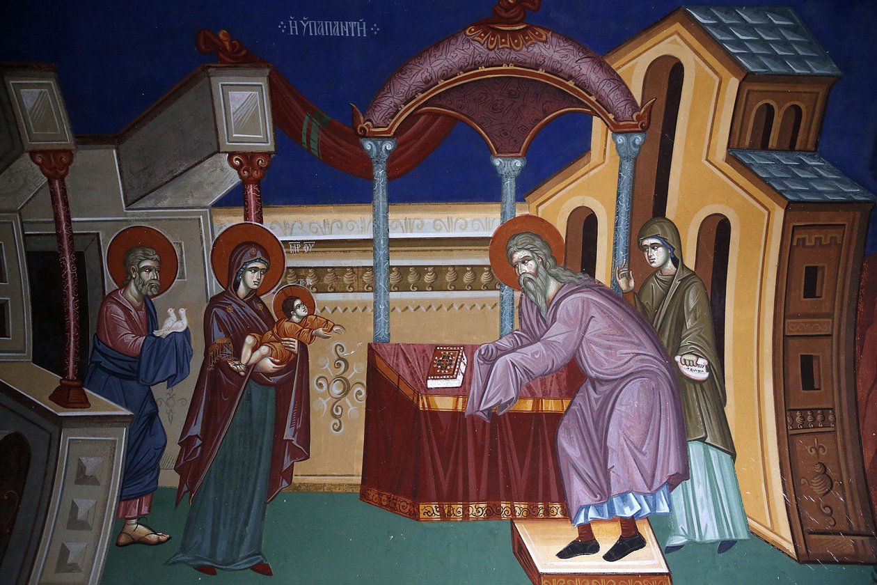 Kykkos kloster, Cypern. Fresco, der skildrer præsentationen af Jesus ved templet, 20150510, Pedoulas, Cypern af Unbekannt