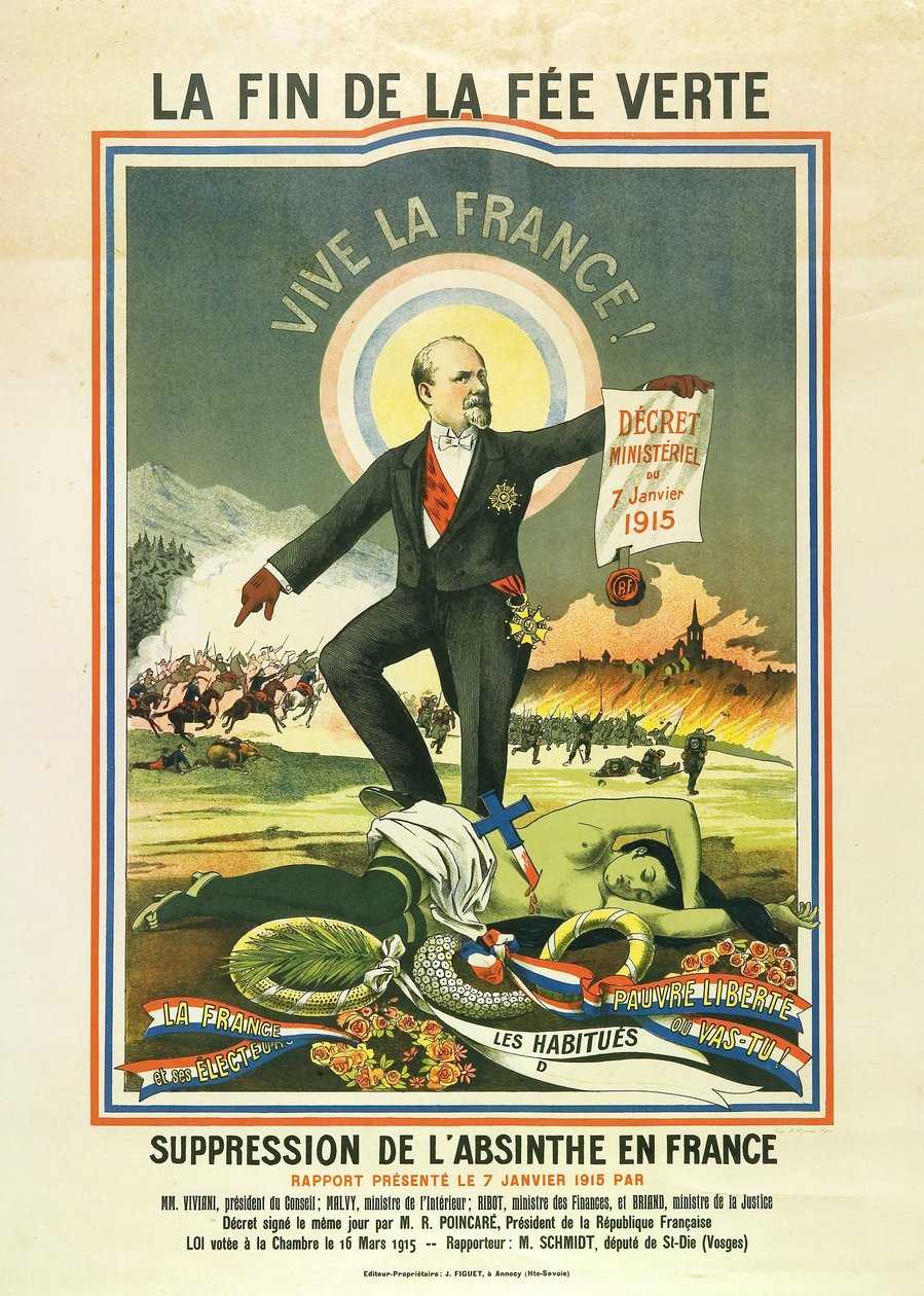 La fin de la fee verte, litografi, da absint blev forbudt i Frankrig i 1915 af Unbekannt