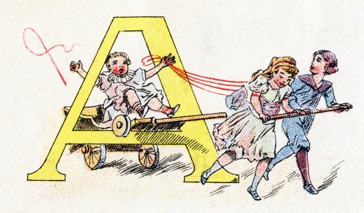 Bogstav A: Hitch Fun. Alfabet af Phosphatine Falieres. Gravering. Brevete alfabet S.G.D.G. af apoteker Pierre Emile Falieres. Illustrationer i kromolitografi, slutningen af 1800-tallet. 16 sider. Mål: 103x154mm af Unbekannt