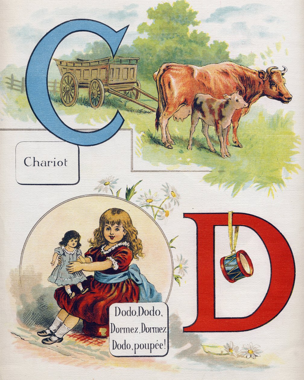 Bogstav C og D: Vogn og sove, sove, sove, sove, sovedukke. Indgravering i "ABC L