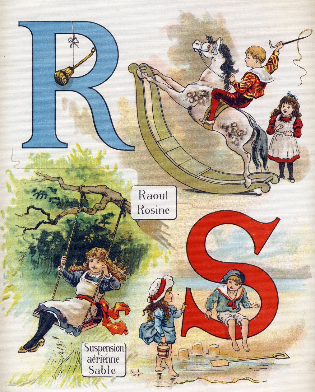 Bogstav R & S: Raoul og Rosine, Luftaffjedring og sand. Indgravering i "ABC L