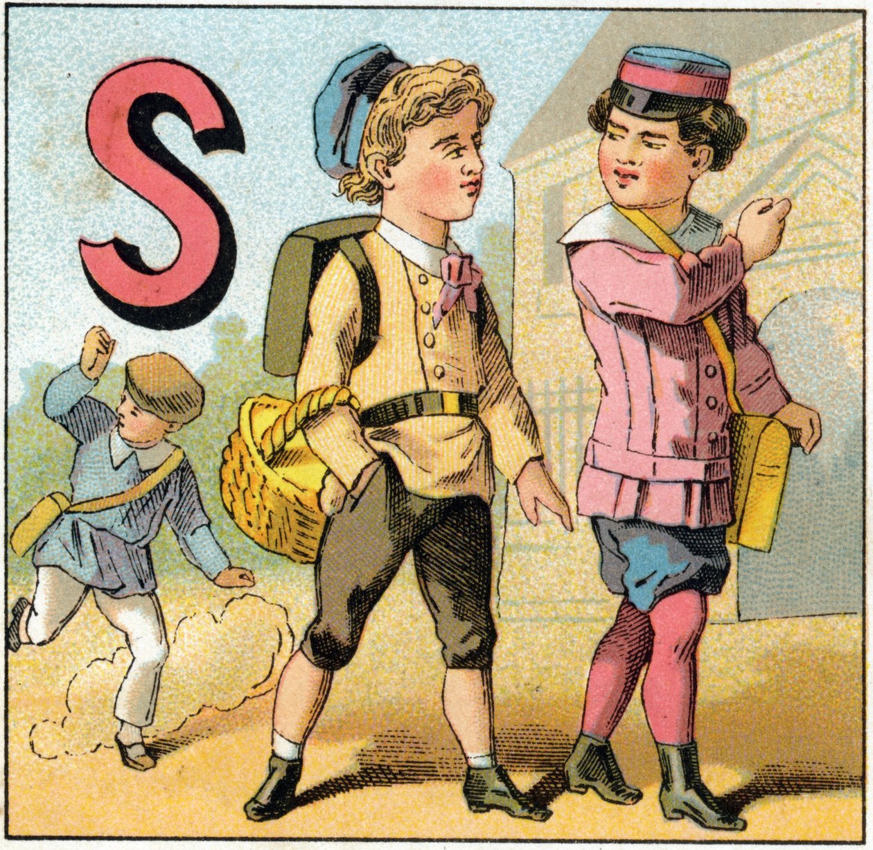 Bogstav S som skolefrafald. Indgravering i "Alphabet des petits ecoliers". Billeddannelse af Epinal, ca. 1885. Privee Collection af Unbekannt