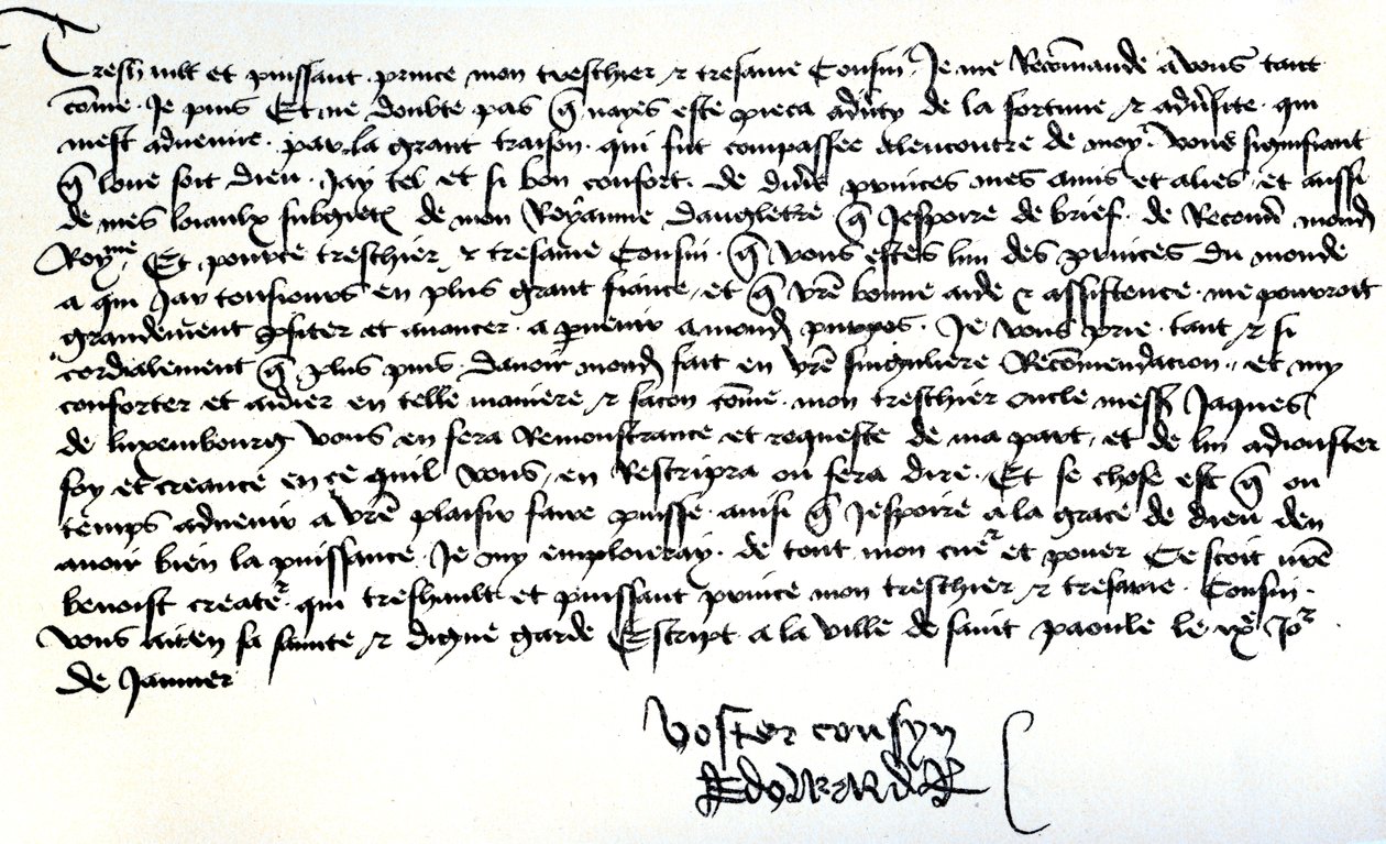 Brev fra kong Edward IV til Frans II, hertug af Bretagne, der beder om hjælp til genopretningen af hans rige, skrevet i Saint-Pol, 9. januar af Unbekannt