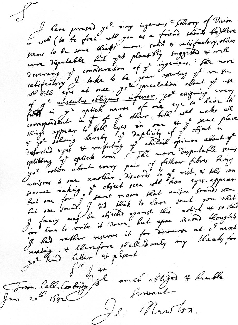 Brev fra Sir Isaac Newton til William Briggs, M.D., skrevet fra Trinity College, Cambridge, 20. juni af Unbekannt