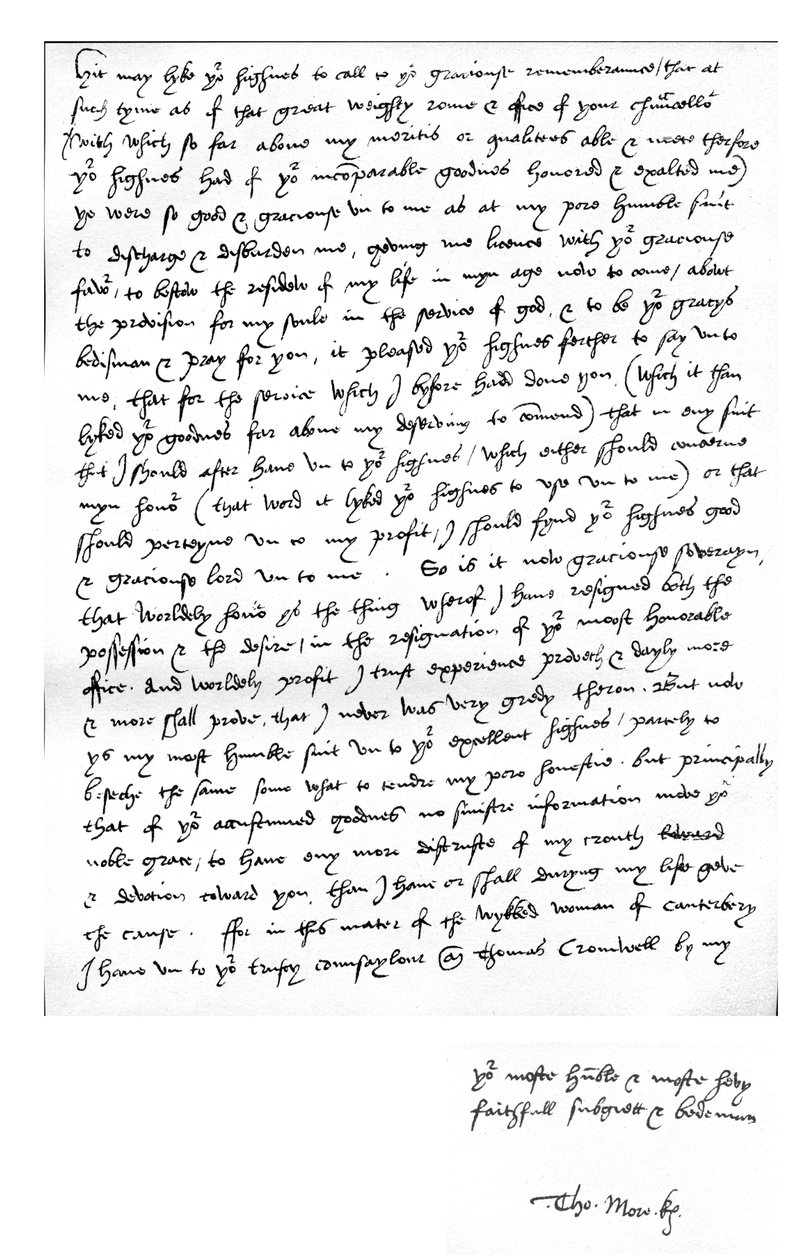 Brev fra Thomas More til kong Henry VIII, skrevet i hans hjem i Chelcith (Chelsea), 5. marts af Unbekannt