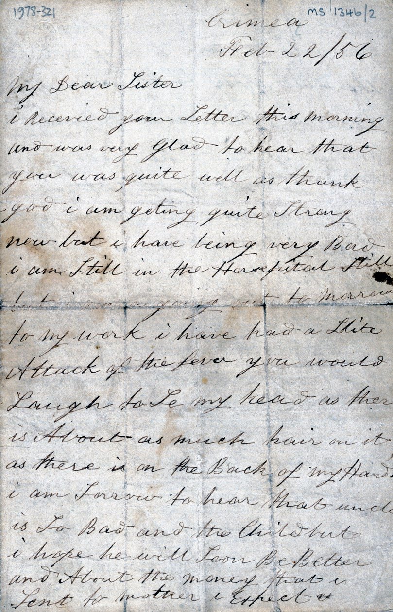 Brev fra en soldat på Krim til sin søster, 22. februar 1856 af Unbekannt