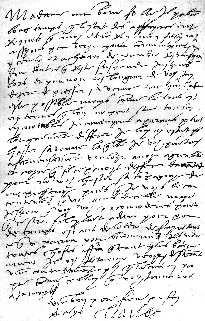Brev, på fransk, fra kejser Karl V. til sin svigerdatter, dronning Mary I af England, hvori han udtrykker sit ønske om at se sin søn kong Philip, hendes mand, for at rådføre sig med ham om anliggender, hvori han udtrykker beklagelse over nødvendigheden af  af Unbekannt