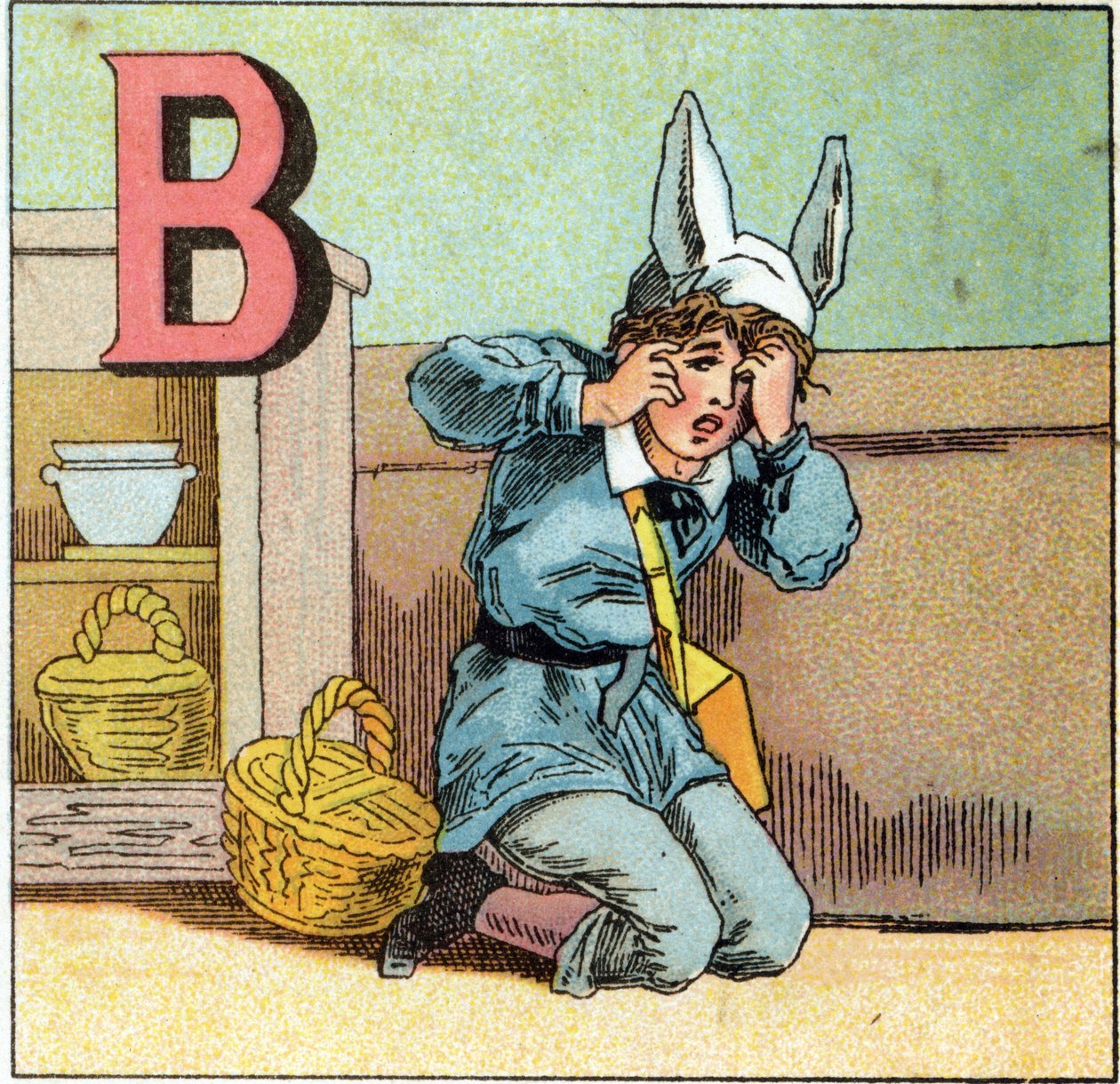 Bogstaverne B som æselhætte. Indgravering i "Alphabet des petits ecoliers". Billeddannelse af Epinal, ca. 1885. Privee Collection af Unbekannt