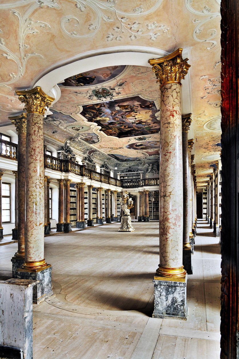 Bibliotek for Benediktinerklosteret Ottobeuren, Baviere, Tyskland, Europa. Fotografering af Unbekannter Künstler