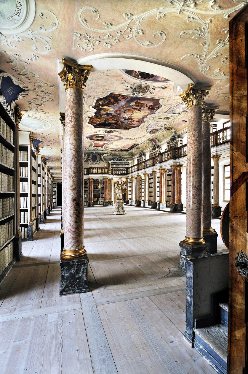Bibliotek for Benediktinerklosteret Ottobeuren, Baviere, Tyskland, Europa. Fotografering af Unbekannter Künstler