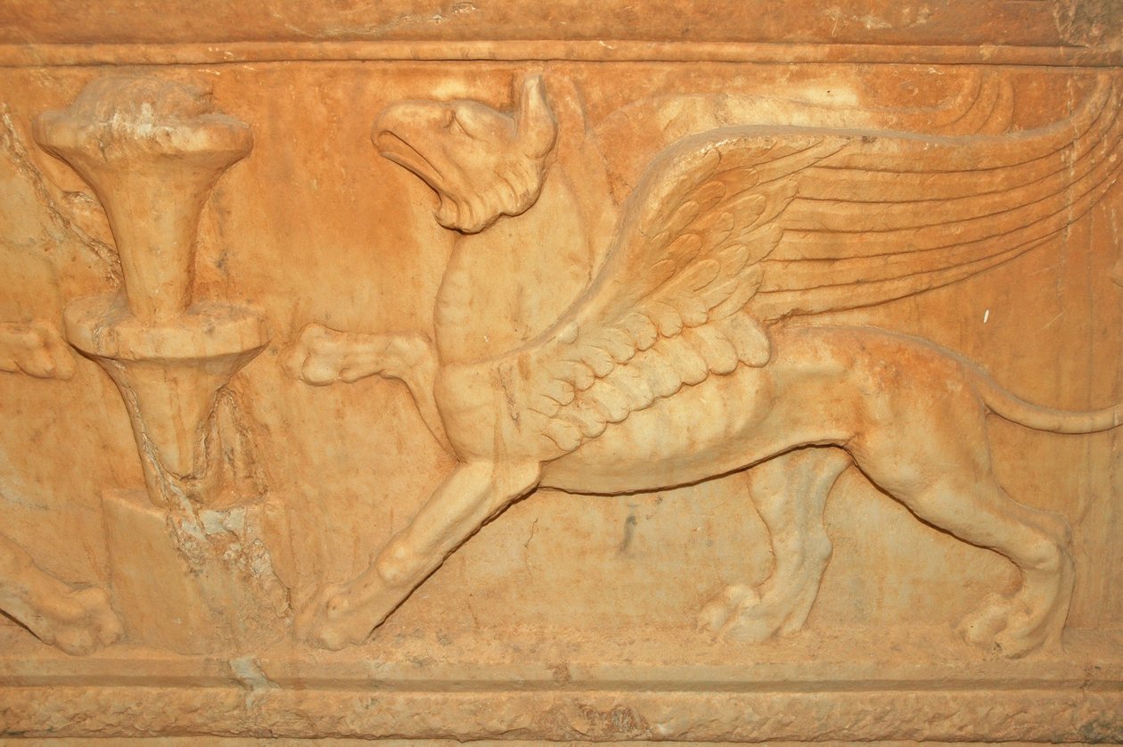 Libyen, mytisk udskæringsdetalje af dyr på Attic Sarcophagus (2. århundrede e.Kr.) af Unbekannt