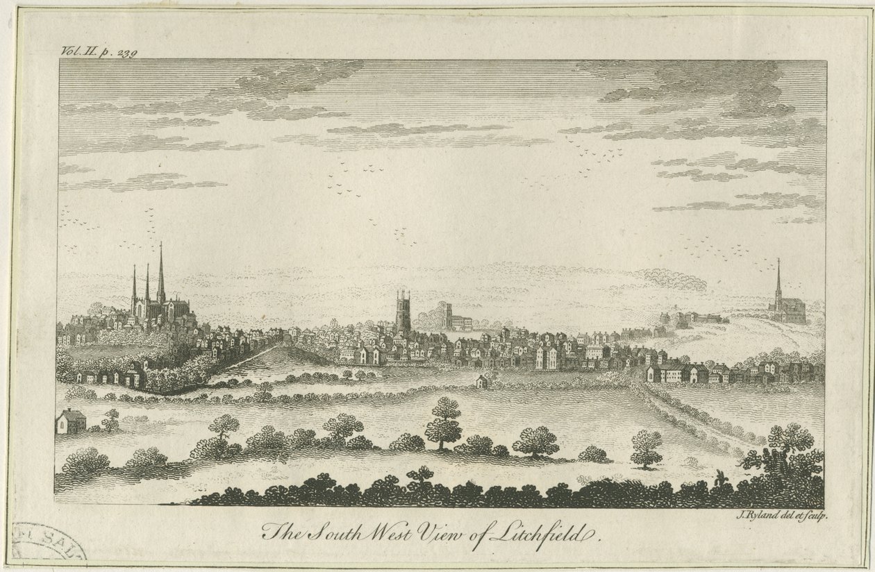 Lichfield - South West View: gravering, nd [c 1764] af Unbekannt