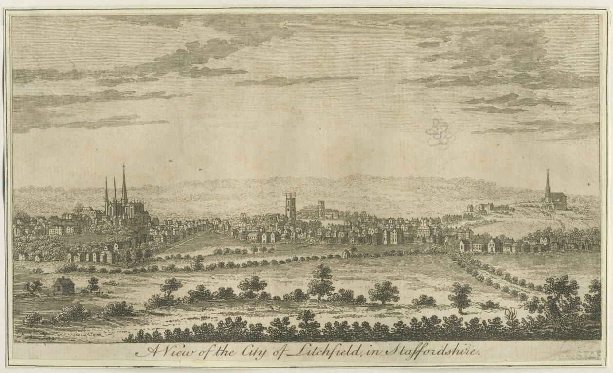 Lichfield - South West View: radering og [slutningen af det 18. århundrede] af Unbekannt