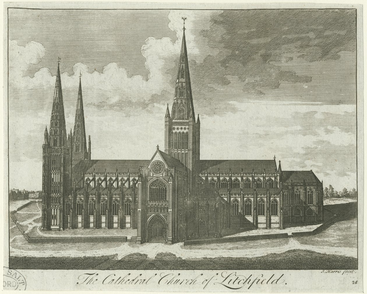 Lichfield Cathedral - South View: gravering og [?1700-tallet] af Unbekannt