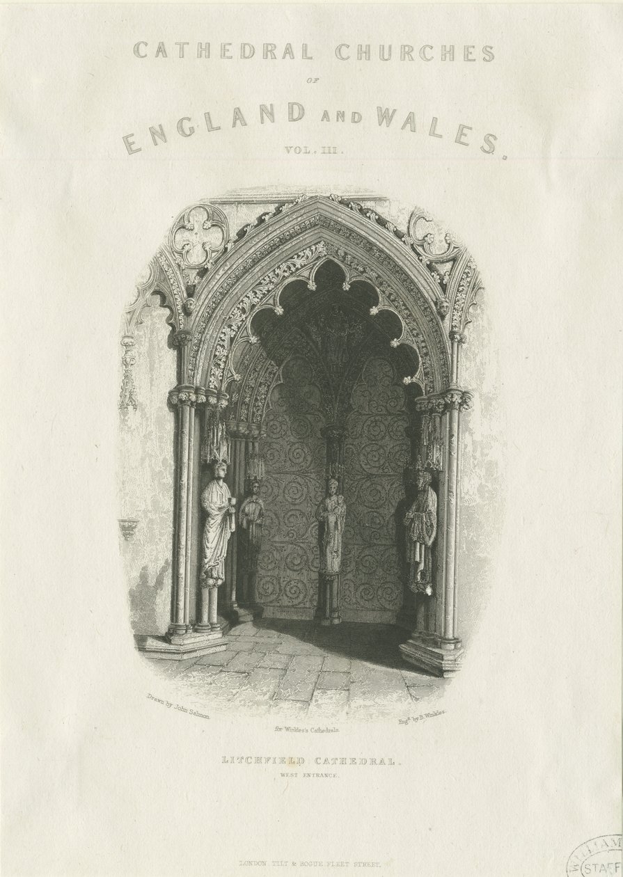 Lichfield Cathedral - West Door: steel engraving dani af Unbekannt