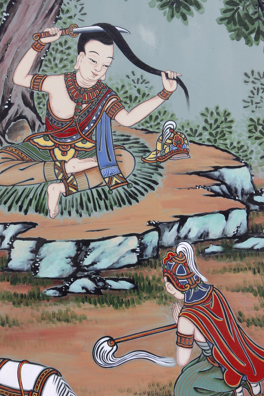 Buddhas liv Langt fra paladset byttede prins Siddhartha sit fine tøj ud med klude og klippede sit lange hår, Seoul, Coree du Sud af Unbekannt