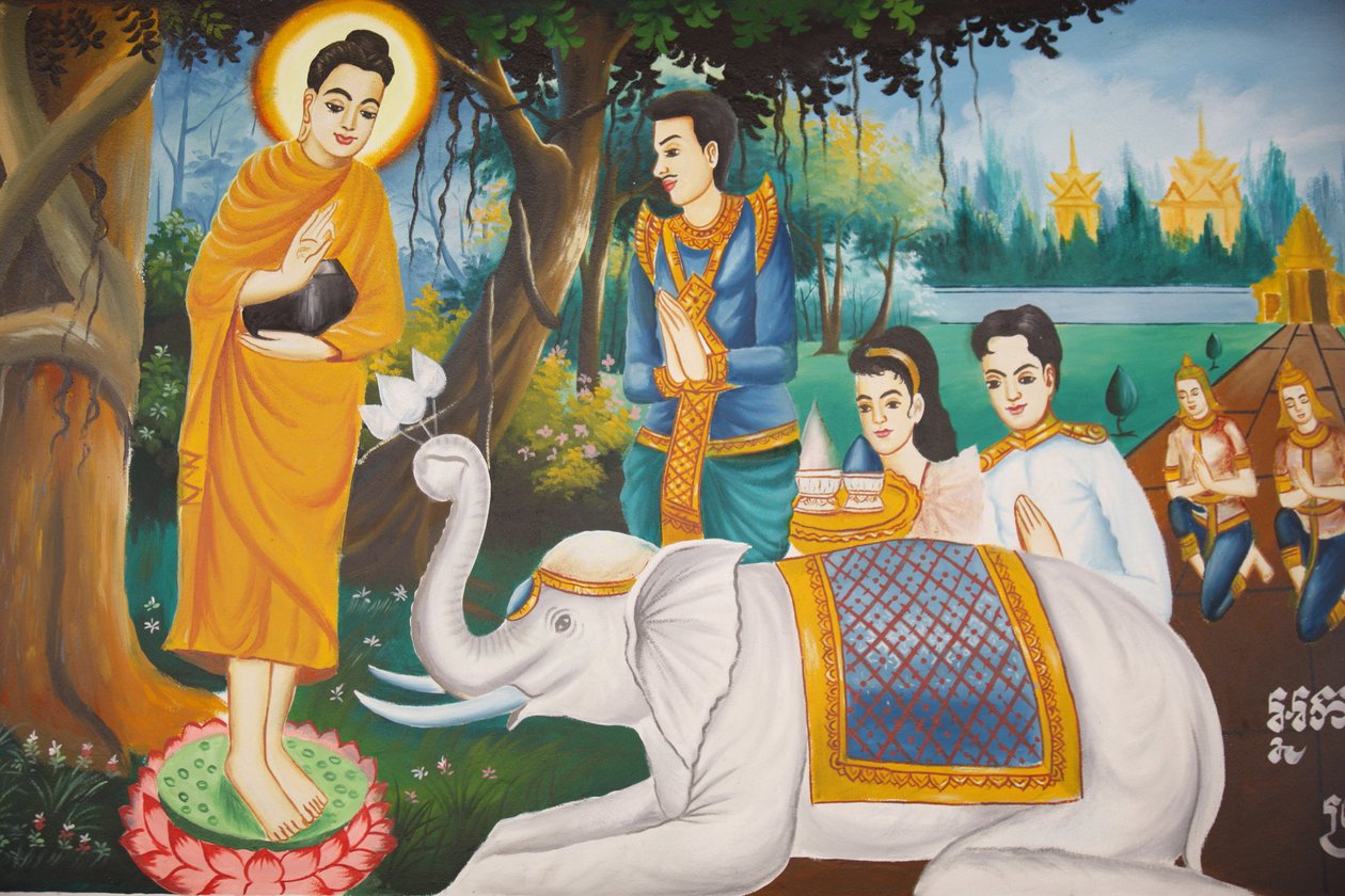 Life of the Buddha: En vild elefant tæmmet af Loving-Kindness, Siem Reap, Cambodia af Unbekannt