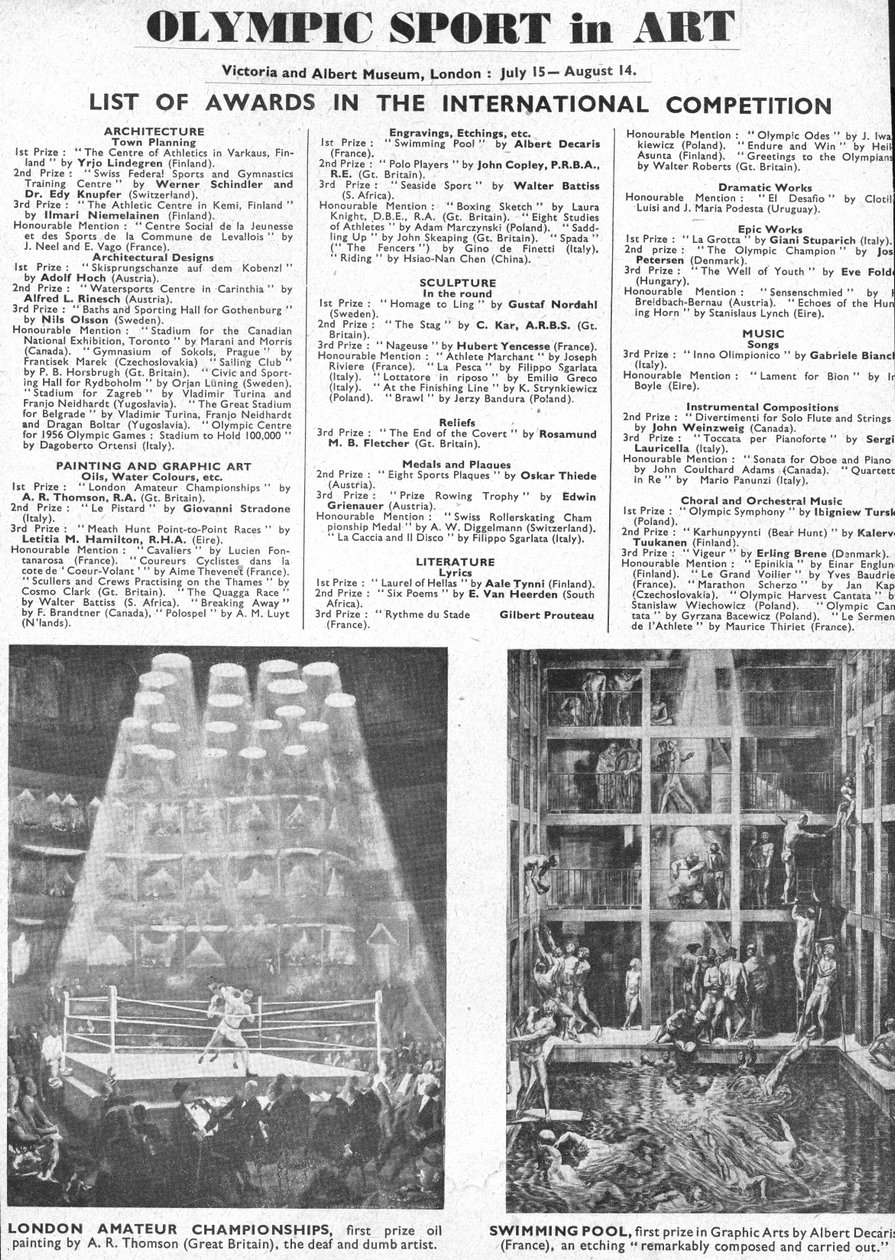 Liste over vindere af priser for arkitektur, kunst, skulptur, litteratur, drama og musik ved OL 1948 i London (litho) af Unbekannt