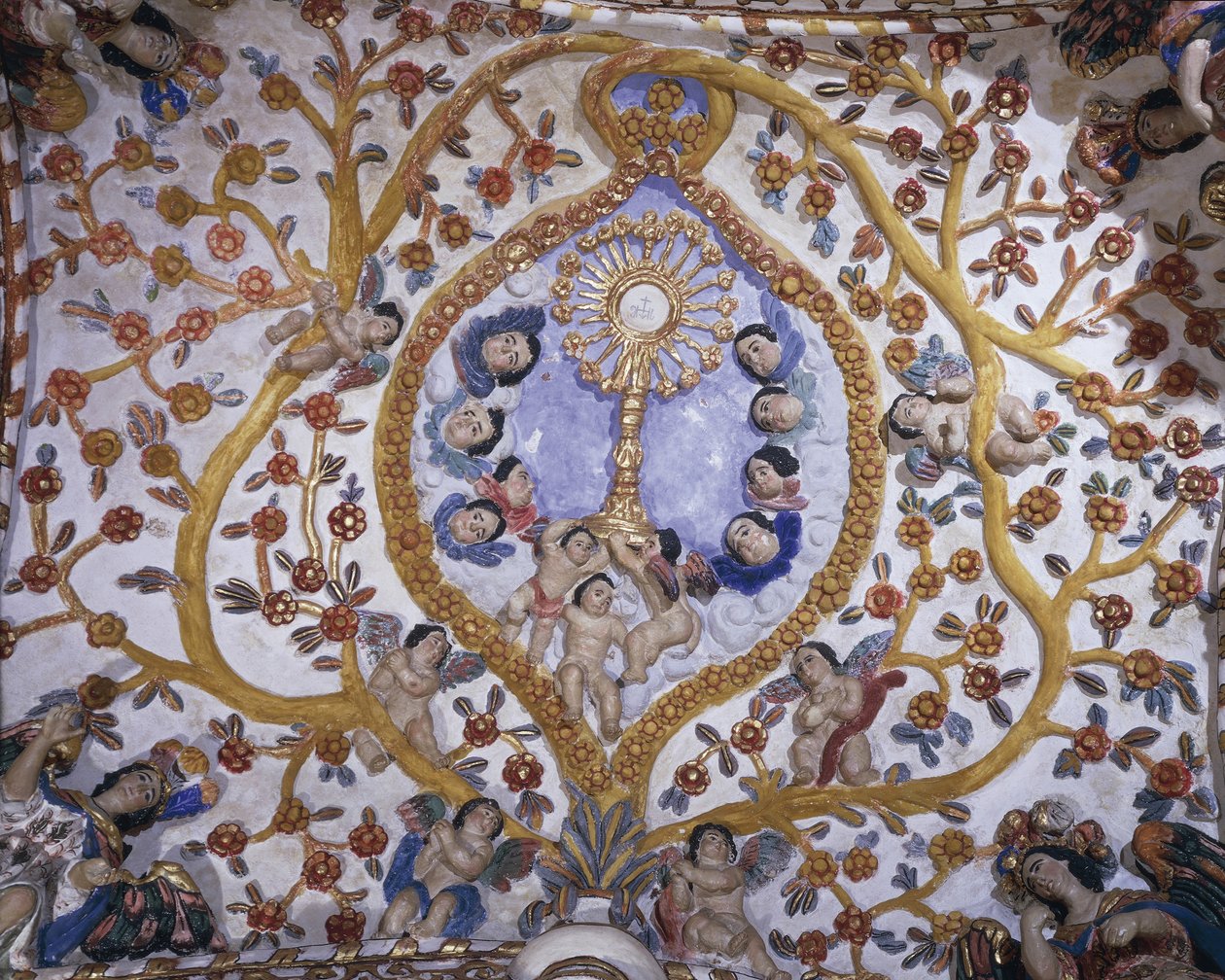 Lavvinkeludsigt af et vægmaleri på kuppelen af en kirke, Santo Domingo Church, Oaxaca, Oaxaca State, Mexico af Benjamin Baud